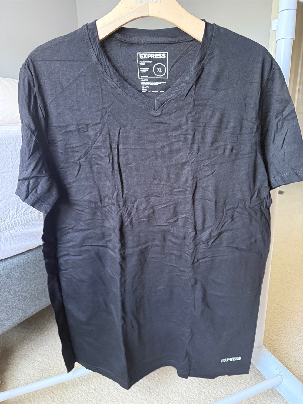 Express Black V-Neck Short Sleeve Tee for Men